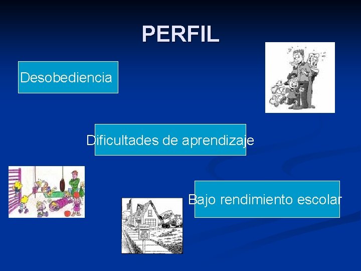 PERFIL Desobediencia Dificultades de aprendizaje Bajo rendimiento escolar 