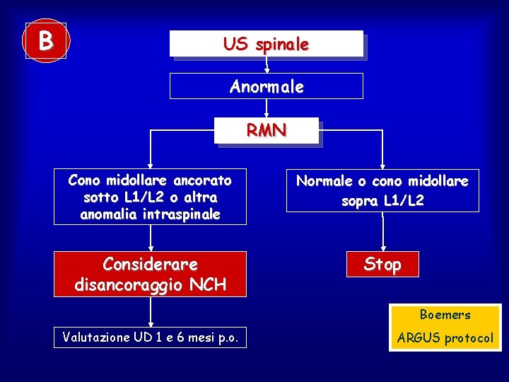 B US spinale Anormale RMN Cono midollare ancorato sotto L 1/L 2 o altra