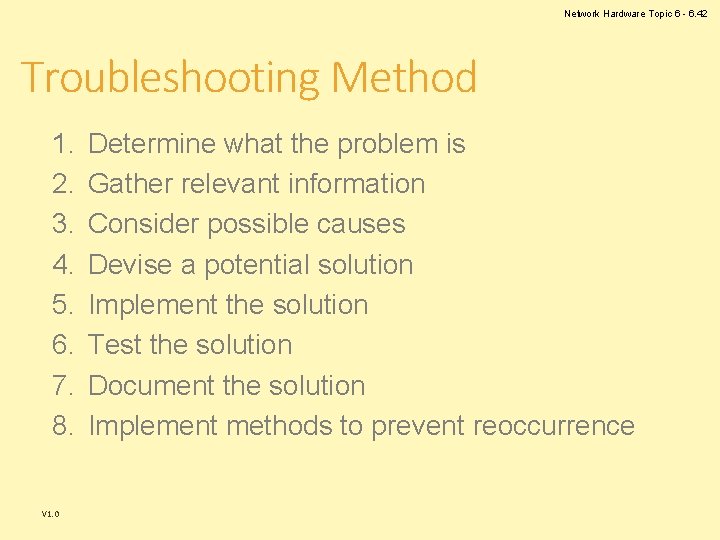 Network Hardware Topic 6 - 6. 42 Troubleshooting Method 1. 2. 3. 4. 5.