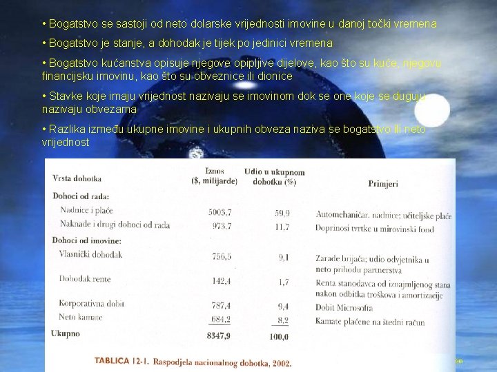  • Bogatstvo se sastoji od neto dolarske vrijednosti imovine u danoj točki vremena