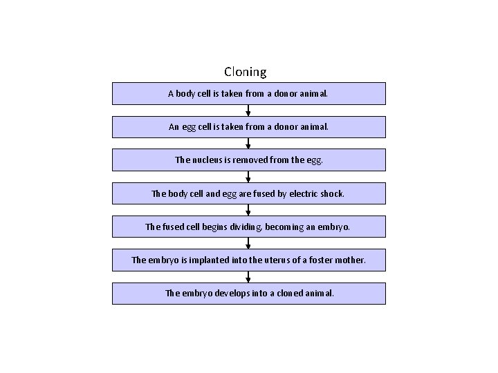 Flowchart Section 13 -4 Cloning A body cell is taken from a donor animal.