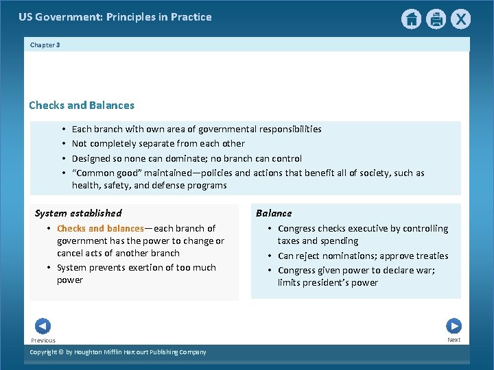US Government: Principles in Practice Chapter 3 Checks and Balances • • Each branch US Government: Principles in Practice Chapter 3 Checks and Balances • • Each branch