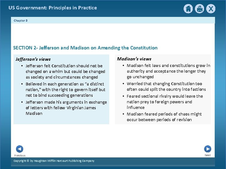 US Government: Principles in Practice Chapter 3 SECTION 2 - Jefferson and Madison on US Government: Principles in Practice Chapter 3 SECTION 2 - Jefferson and Madison on