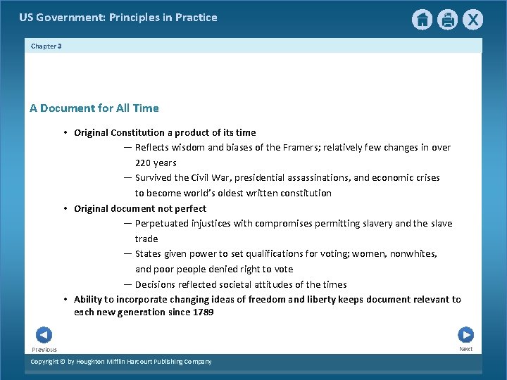 US Government: Principles in Practice Chapter 3 A Document for All Time • Original US Government: Principles in Practice Chapter 3 A Document for All Time • Original