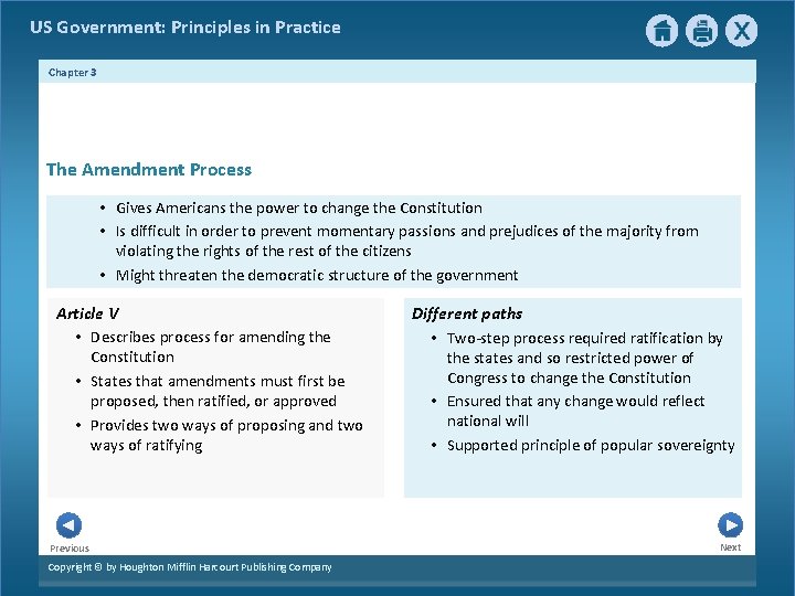 US Government: Principles in Practice Chapter 3 The Amendment Process • Gives Americans the US Government: Principles in Practice Chapter 3 The Amendment Process • Gives Americans the
