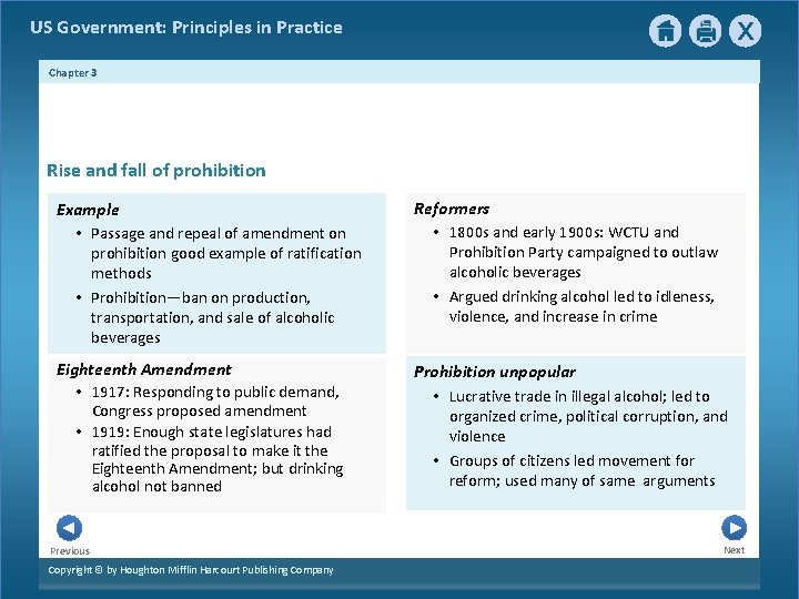 US Government: Principles in Practice Chapter 3 Rise and fall of prohibition Example • US Government: Principles in Practice Chapter 3 Rise and fall of prohibition Example •