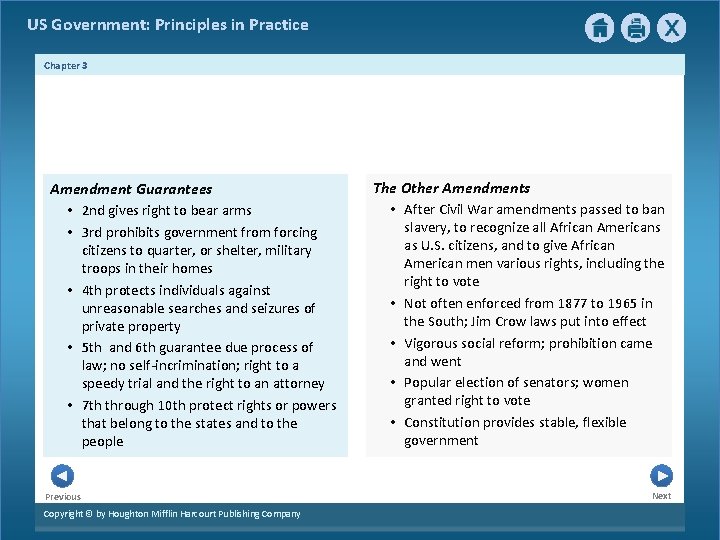 US Government: Principles in Practice Chapter 3 Amendment Guarantees • 2 nd gives right US Government: Principles in Practice Chapter 3 Amendment Guarantees • 2 nd gives right