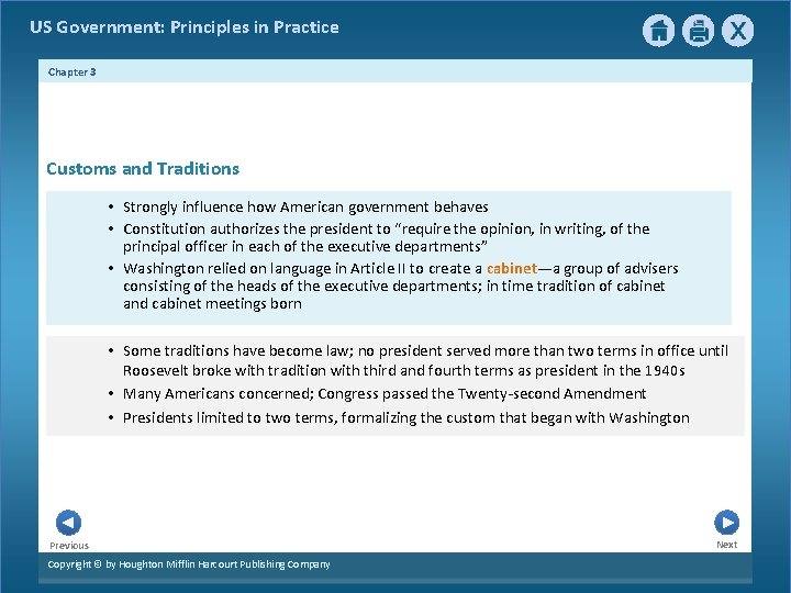 US Government: Principles in Practice Chapter 3 Customs and Traditions • Strongly influence how US Government: Principles in Practice Chapter 3 Customs and Traditions • Strongly influence how