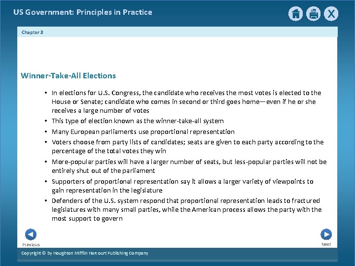 US Government: Principles in Practice Chapter 3 Winner-Take-All Elections • In elections for U. US Government: Principles in Practice Chapter 3 Winner-Take-All Elections • In elections for U.