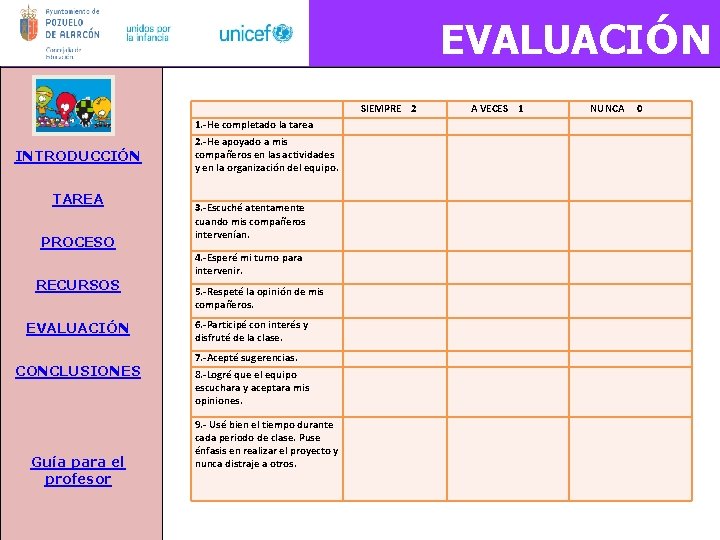  EVALUACIÓN SIEMPRE 2 1. -He completado la tarea INTRODUCCIÓN TAREA PROCESO RECURSOS EVALUACIÓN