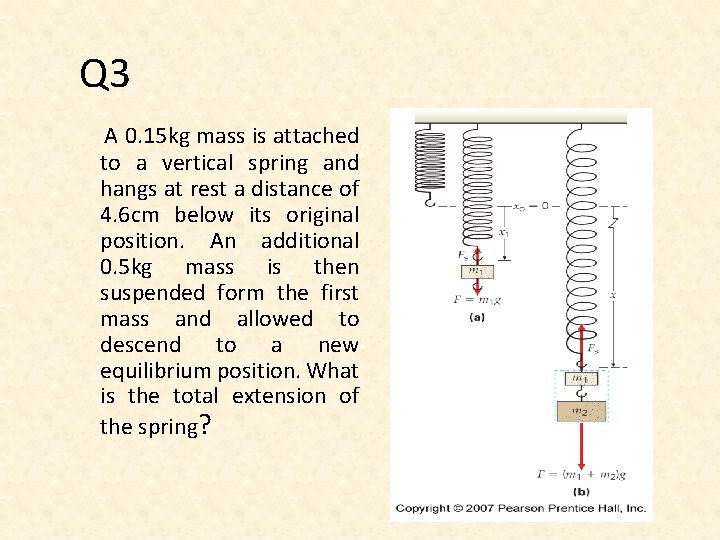 Q 3 A 0. 15 kg mass is attached to a vertical spring and