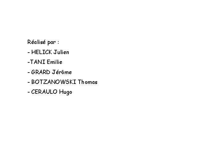Réalisé par : - HELICK Julien -TANI Emilie - GRARD Jérôme - BOTZANOWSKI Thomas