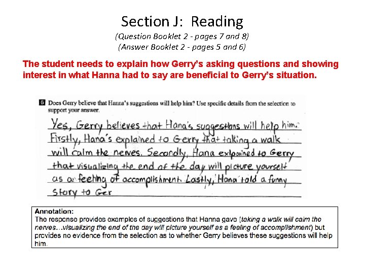 Section J: Reading (Question Booklet 2 - pages 7 and 8) (Answer Booklet 2