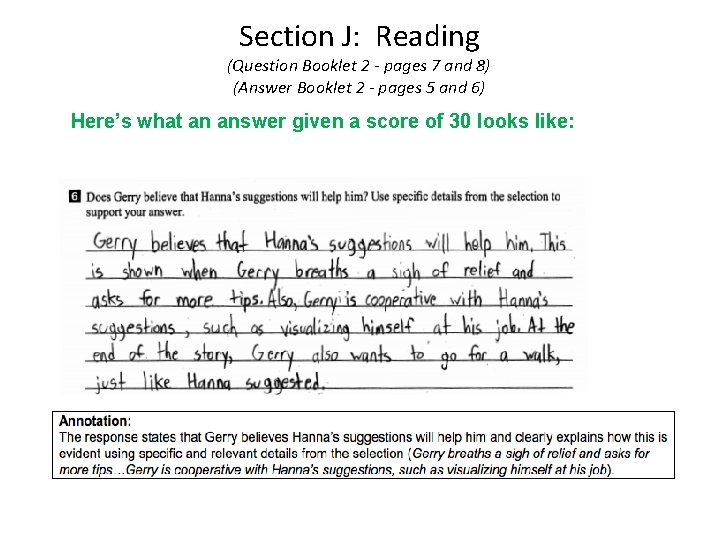 Section J: Reading (Question Booklet 2 - pages 7 and 8) (Answer Booklet 2