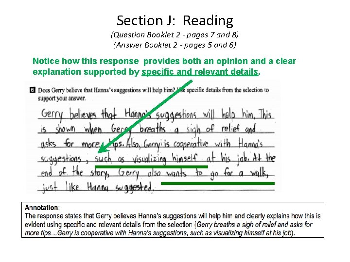 Section J: Reading (Question Booklet 2 - pages 7 and 8) (Answer Booklet 2