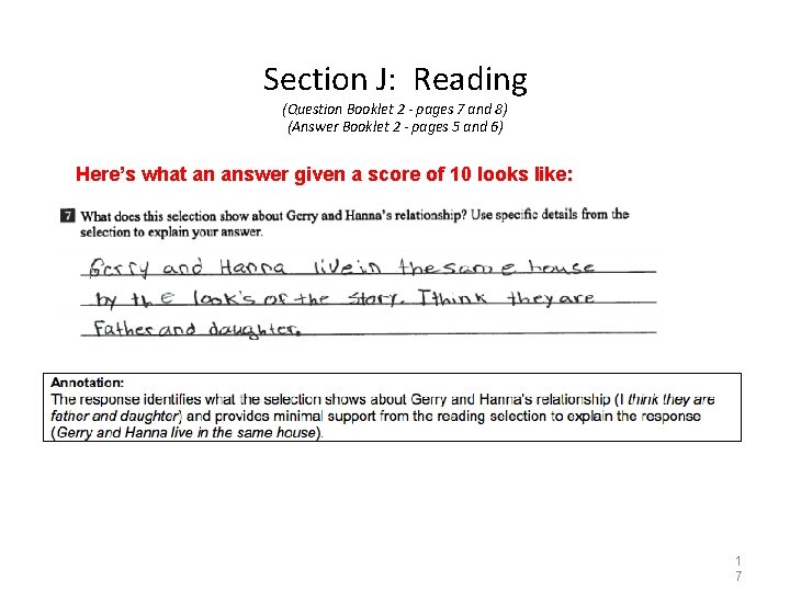 Section J: Reading (Question Booklet 2 - pages 7 and 8) (Answer Booklet 2