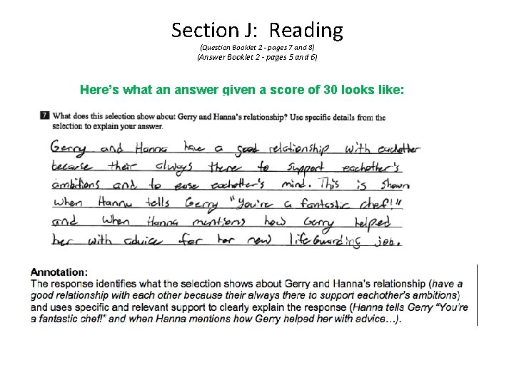 Section J: Reading (Question Booklet 2 - pages 7 and 8) (Answer Booklet 2