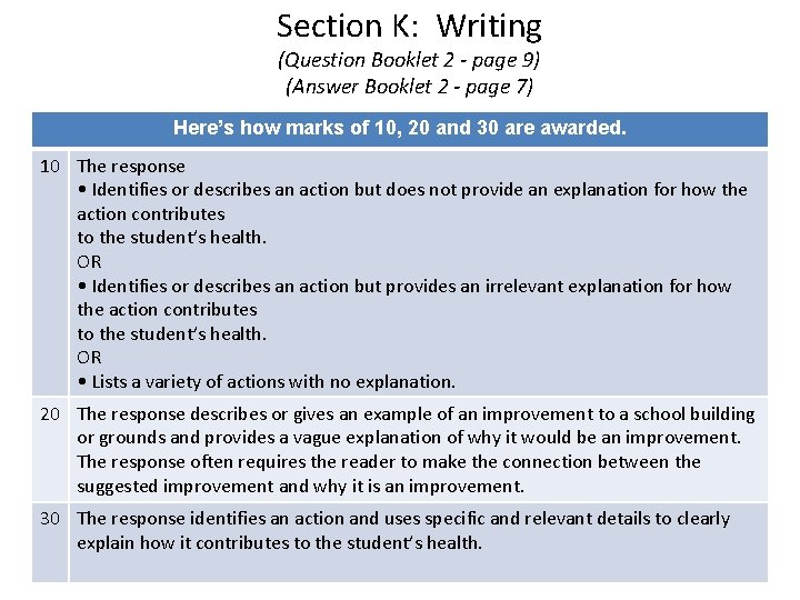 Section K: Writing (Question Booklet 2 - page 9) (Answer Booklet 2 - page