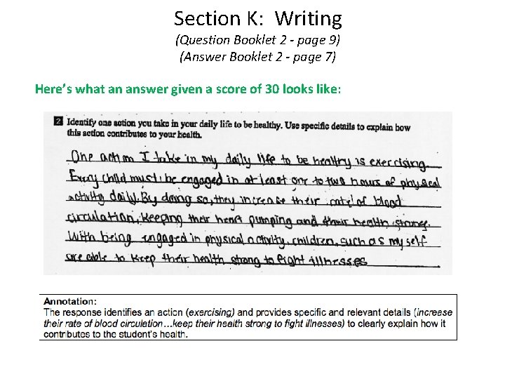 Section K: Writing (Question Booklet 2 - page 9) (Answer Booklet 2 - page