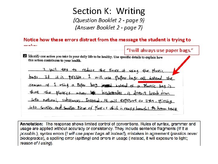 Section K: Writing (Question Booklet 2 - page 9) (Answer Booklet 2 - page