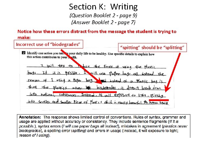 Section K: Writing (Question Booklet 2 - page 9) (Answer Booklet 2 - page