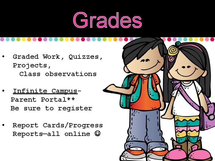 Grades • • • Graded Work, Quizzes, Projects, Class observations Infinite Campus. Parent Portal**