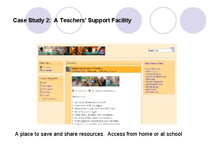 Case Study 2: A Teachers’ Support Facility A place to save and share resources.