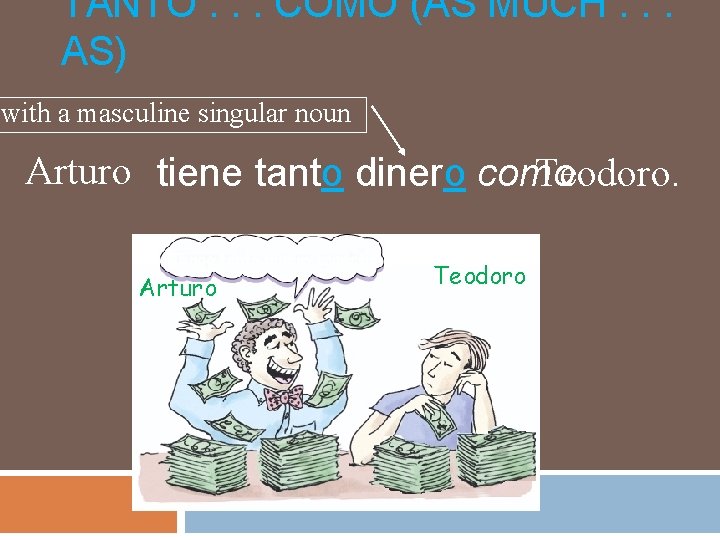 TANTO. . . COMO (AS MUCH. . . AS) with a masculine singular noun TANTO. . . COMO (AS MUCH. . . AS) with a masculine singular noun