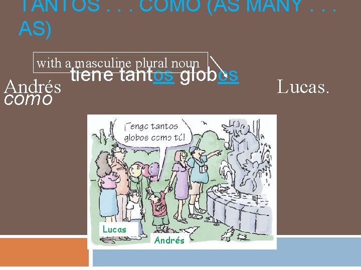 TANTOS. . . COMO (AS MANY. . . AS) with a masculine plural noun TANTOS. . . COMO (AS MANY. . . AS) with a masculine plural noun