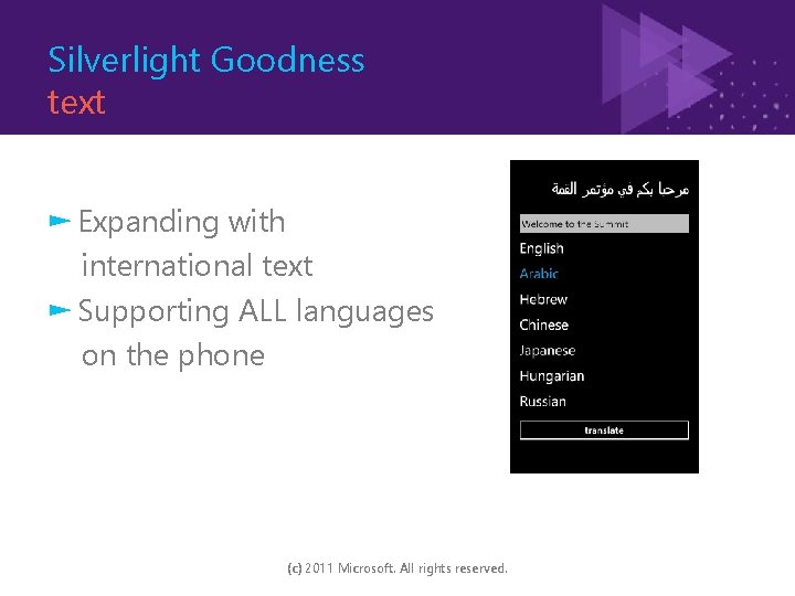 Silverlight Goodness text ► Expanding with international text ► Supporting ALL languages on the