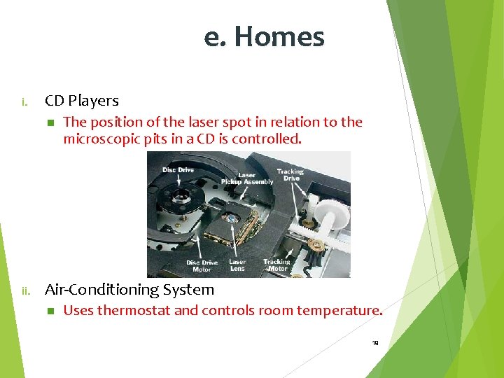 e. Homes i. CD Players n ii. The position of the laser spot in