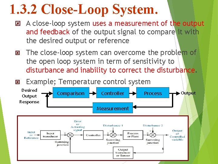 1. 3. 2 Close-Loop System. ý A close-loop system uses a measurement of the