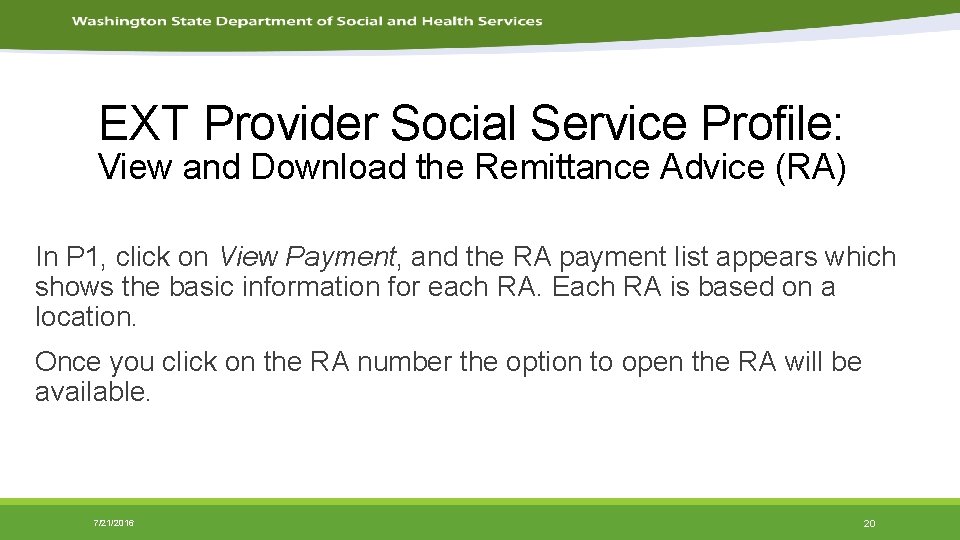 EXT Provider Social Service Profile: View and Download the Remittance Advice (RA) In P