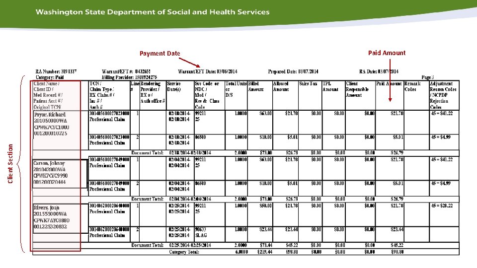 Paid Amount Client Section Payment Date 7/21/2016 21 