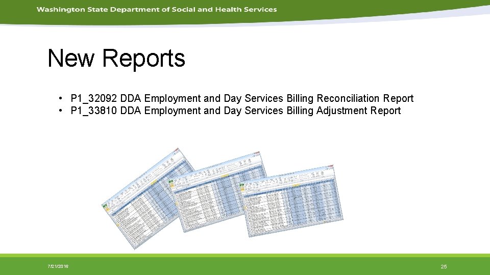 New Reports • P 1_32092 DDA Employment and Day Services Billing Reconciliation Report •