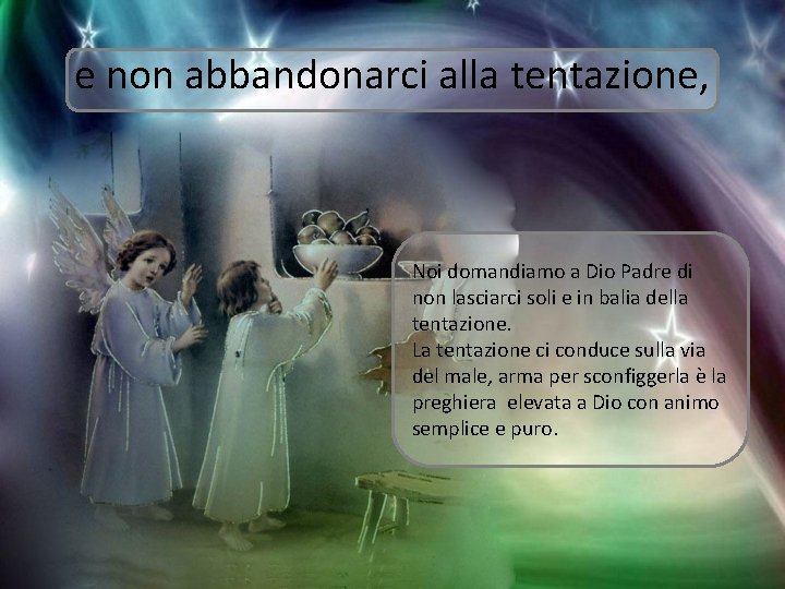 e non abbandonarci alla tentazione, Noi domandiamo a Dio Padre di non lasciarci soli