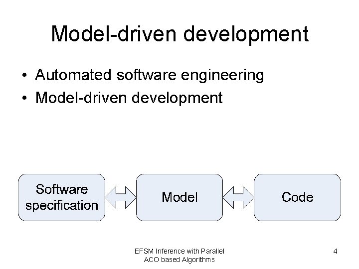 Model-driven development • Automated software engineering • Model-driven development EFSM Inference with Parallel ACO