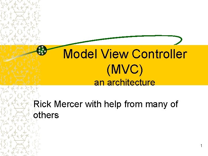 Model View Controller (MVC) an architecture Rick Mercer with help from many of others