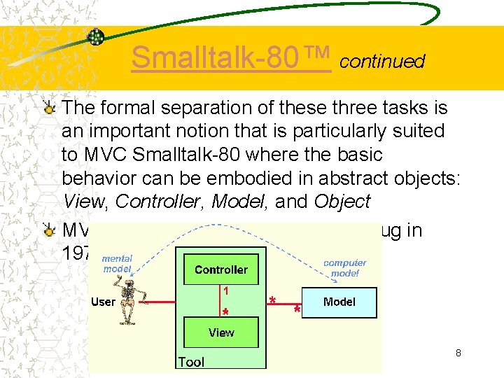 Smalltalk-80™ continued The formal separation of these three tasks is an important notion that