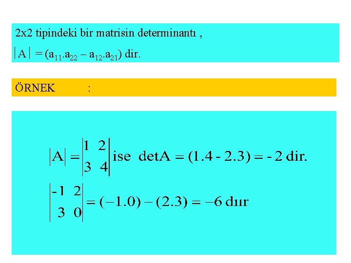 2 x 2 tipindeki bir matrisin determinantı , A = (a 11. a 22