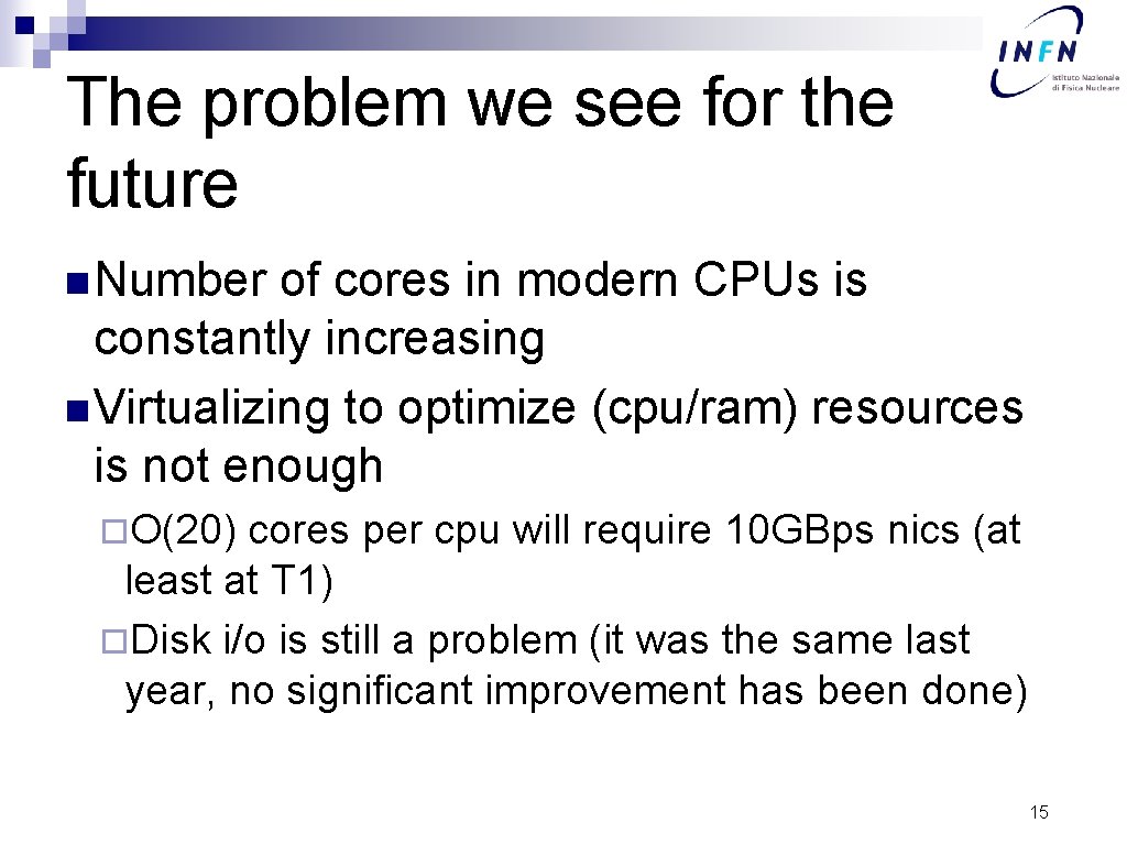 The problem we see for the future n Number of cores in modern CPUs