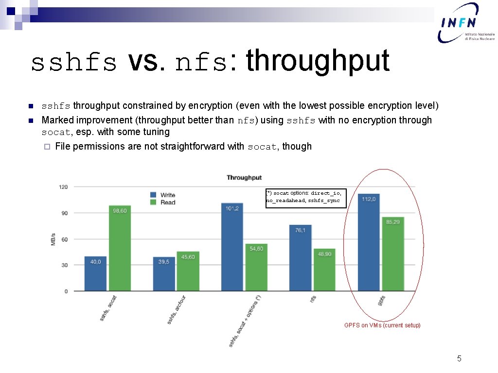 sshfs vs. nfs: throughput n sshfs throughput constrained by encryption (even with the lowest