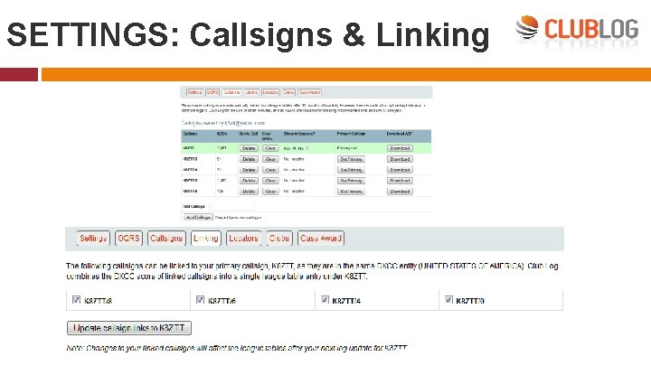 SETTINGS: Callsigns & Linking 