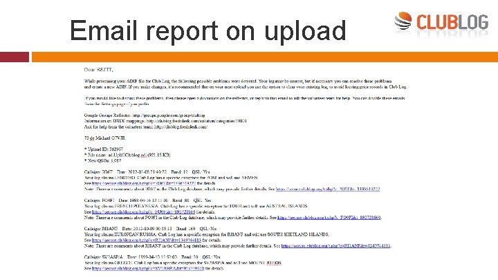 Email report on upload 