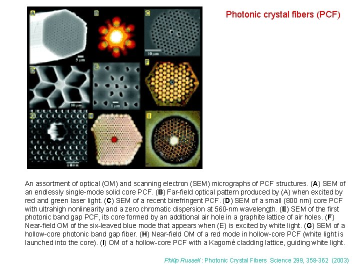 Photonic crystal fibers (PCF) An assortment of optical (OM) and scanning electron (SEM) micrographs