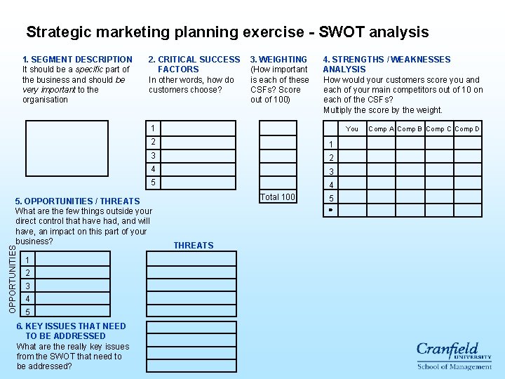Strategic marketing planning exercise - SWOT analysis 1. SEGMENT DESCRIPTION It should be a Strategic marketing planning exercise - SWOT analysis 1. SEGMENT DESCRIPTION It should be a