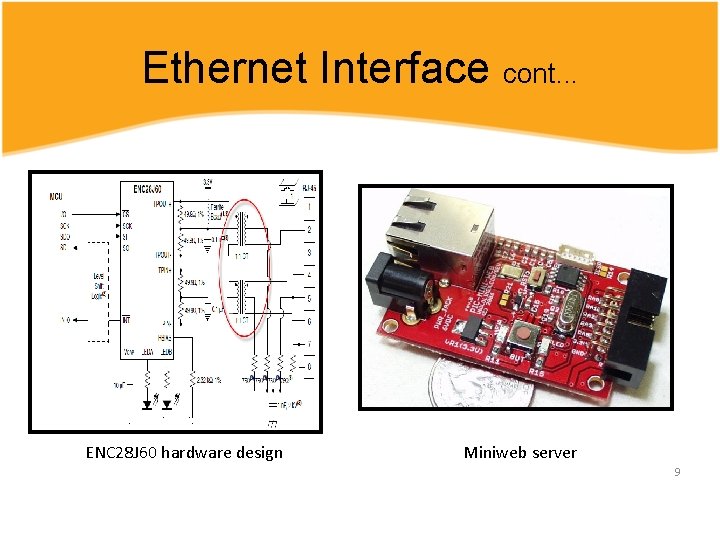 Ethernet Interface cont. . . ENC 28 J 60 hardware design Miniweb server 9 Ethernet Interface cont. . . ENC 28 J 60 hardware design Miniweb server 9