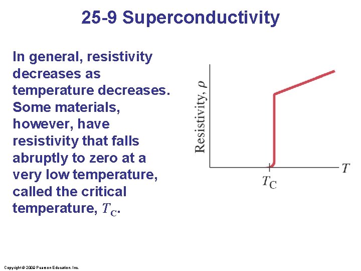 25 -9 Superconductivity In general, resistivity decreases as temperature decreases. Some materials, however, have
