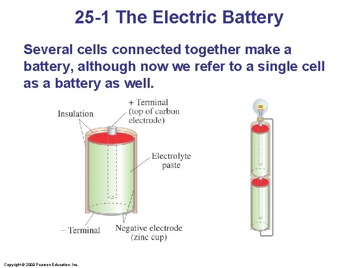 25 -1 The Electric Battery Several cells connected together make a battery, although now