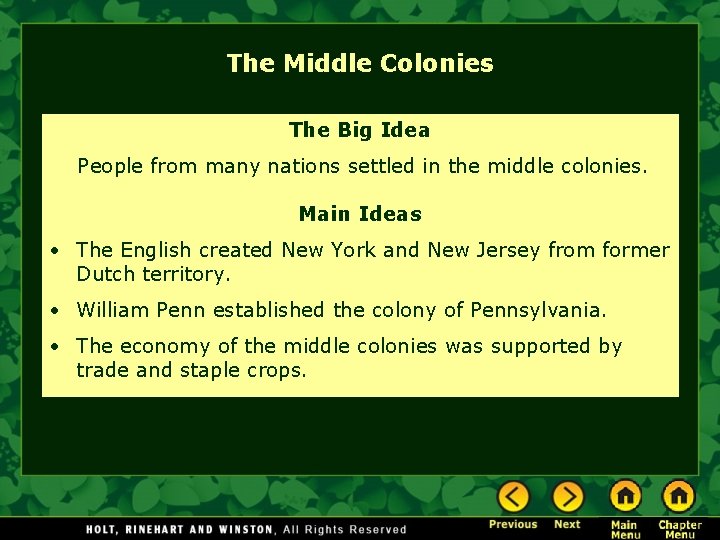 Chapter 3 The English Colonies Section Notes The